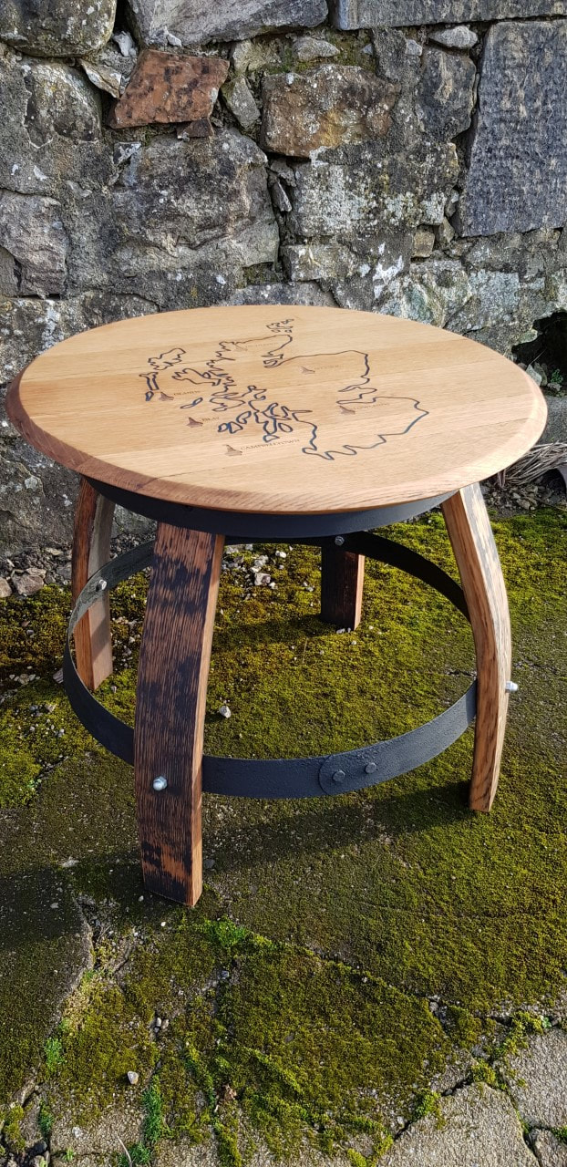 Whisky Barrel Table With Engraved Scotland Whisky Region Map